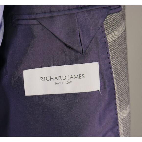 Richard James Gray/White Windowpane 3-Btn Wool Overcoat Coat 38R - Picture 8 of 11